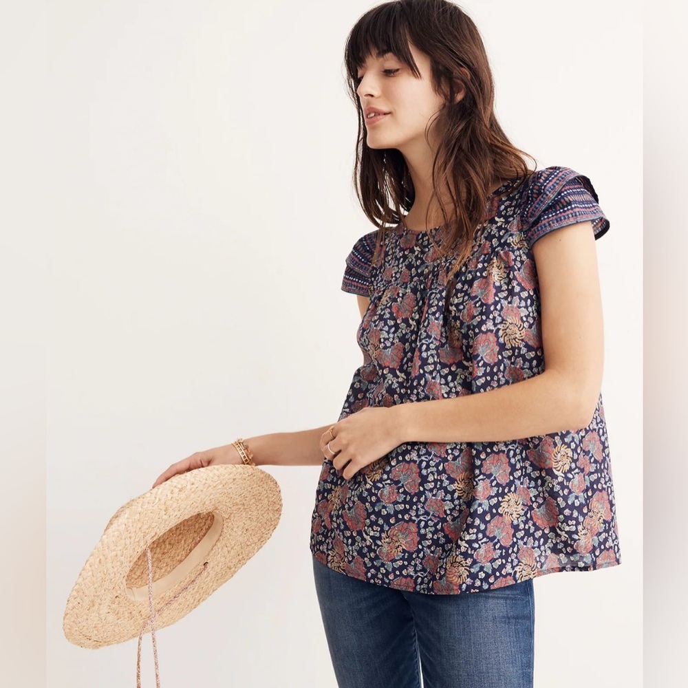 Madewell Story Top in Fan Floral Mix -Block Nectar Gold- Size 00 - XS